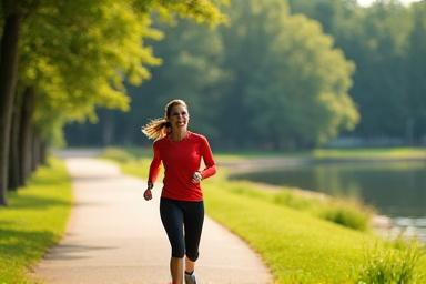 A person jogging along a scenic trail, symbolizing cardiovascular health and outdoor fitness.